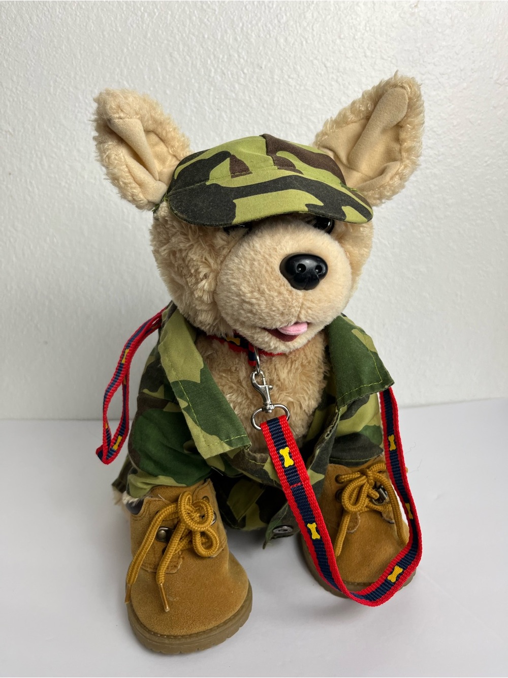 Build A Bear Plush Dog Toy Green Camo Army Outfit Boots Leash Hat Kids Accessory